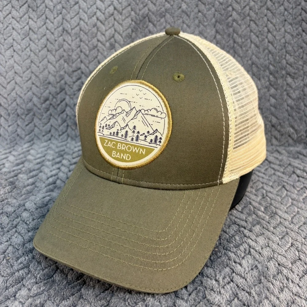 Zac Brown Band Trucker Hat Olive Green Cream Mountain Patch Snapback Cap